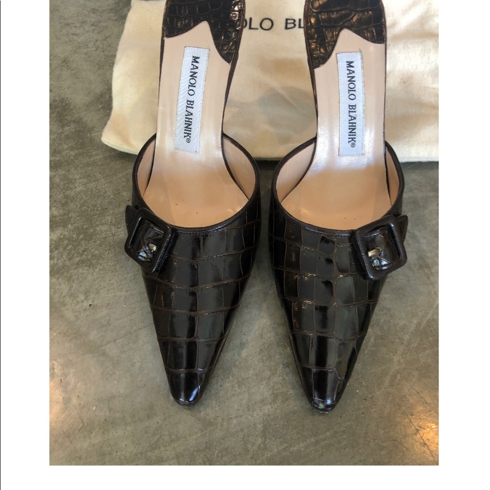 Manolo Blahnik Brown Crocodile mules!